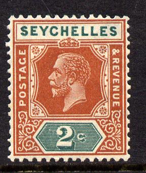 Seychelles 1921-32 KG5 Script CA die II - 2c chestnut & green mounted mint SG 98