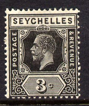 Seychelles 1921-32 KG5 Script CA die II - 3c black mounted mint SG 100