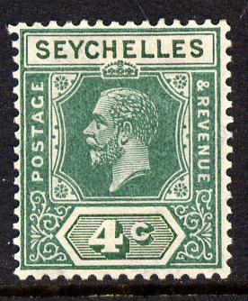 Seychelles 1921-32 KG5 Script CA die II - 4c green mounted mint SG 101