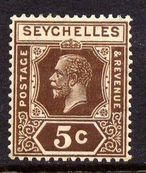 Seychelles 1921-32 KG5 Script CA die II - 5c brown mounted mint SG 103