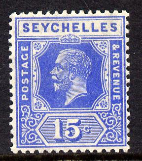 Seychelles 1921-32 KG5 Script CA die II - 15c bright blue mounted mint SG 110