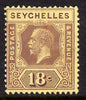 Seychelles 1921-32 KG5 Script CA die II - 18c purple on yellow mounted mint SG 112