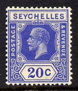 Seychelles 1921-32 KG5 Script CA die II - 20c bright blue mounted mint SG 113