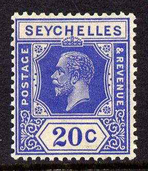 Seychelles 1921-32 KG5 Script CA die II - 20c bright blue mounted mint SG 113