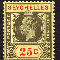 Seychelles 1921-32 KG5 Script CA die II - 25c black & red on yellow mounted mint SG 114