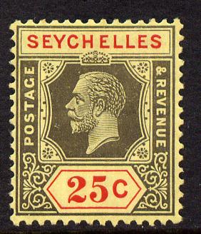 Seychelles 1921-32 KG5 Script CA die II - 25c black & red on yellow mounted mint SG 114