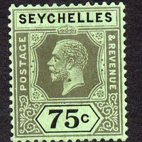 Seychelles 1921-32 KG5 Script CA die II - 75c black on emerald mounted mint SG 118