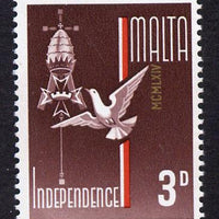 Malta 1964 Independence 3d single with date just touching the A of Malta - appears due to a downwards shift of 21 mm (see 151,198 for marginal strp) unmounted mint SG 322var