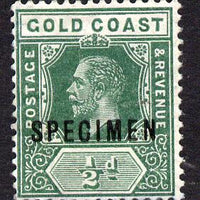 Gold Coast 1913-21 KG5 MCA die I -1/2d green overprinted SPECIMEN fine with gum and only about 400 produced SG 71s