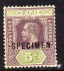 Fiji 1912-23 KG5 MCA 5d dull purple & olive-green overprinted SPECIMEN without gum and only about 400 produced SG 132s