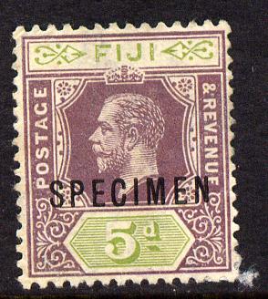 Fiji 1912-23 KG5 MCA 5d dull purple & olive-green overprinted SPECIMEN without gum and only about 400 produced SG 132s