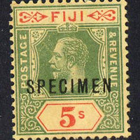 Fiji 1912-23 KG5 MCA 5s green & red on yellow overprinted SPECIMEN without gum and only about 400 produced SG 136s