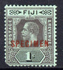 Fiji 1912-23 KG5 MCA 1s black on green (die I) overprinted SPECIMEN with gum but rounded corner and only about 400 produced SG 134s