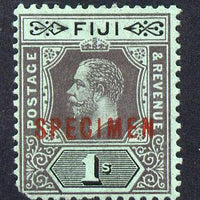 Fiji 1912-23 KG5 MCA 1s black on green (die I) overprinted SPECIMEN with gum but rounded corner and only about 400 produced SG 134s