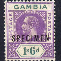 Gambia 1912-22 KG5 MCA 1s6d violet & green overprinted SPECIMEN fine with gum and only about 400 produced SG 98s