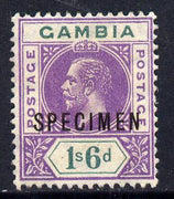 Gambia 1912-22 KG5 MCA 1s6d violet & green overprinted SPECIMEN fine with gum and only about 400 produced SG 98s