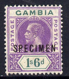 Gambia 1912-22 KG5 MCA 1s6d violet & green overprinted SPECIMEN fine with gum and only about 400 produced SG 98s