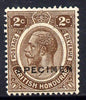 British Honduras 1922-33 KG5 Script CA 2c brown overprinted SPECIMEN fine with gum and only about 400 produced SG 127s