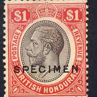 British Honduras 1922-33 KG5 Script CA $1 black & scarlet overprinted SPECIMEN fine with gum and only about 400 produced SG 136s