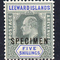 Leeward Islands 1902 KE7 Crown CA 5s green & blue overprinted SPECIMEN fine with gum and only about 730 produced SG 28s