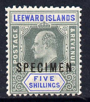 Leeward Islands 1902 KE7 Crown CA 5s green & blue overprinted SPECIMEN fine with gum and only about 730 produced SG 28s