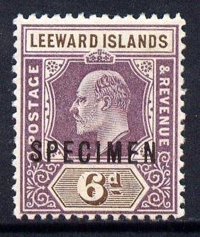 Leeward Islands 1902 KE7 Crown CA 6d dull purple & brown overprinted SPECIMEN fine with gum and only about 730 produced SG 25s