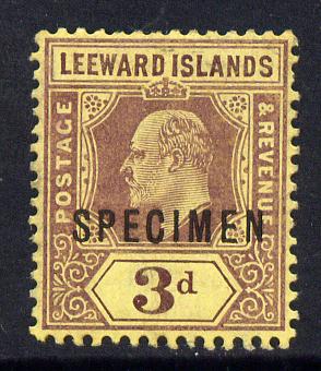 Leeward Islands 1907-11 KE7 MCA 3d purple on yellow overprinted SPECIMEN fine with gum and only about 400 produced SG 41s