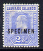 Leeward Islands 1907-11 KE7 MCA 2.5d bright blue overprinted SPECIMEN fine with gum and only about 400 produced SG 40s