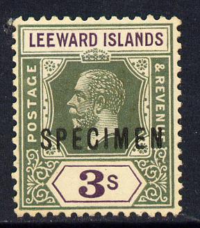 Leeward Islands 1921-32 KG5 Script CA 3s bright green & violet overprinted SPECIMEN fine with gum and only about 400 produced SG 76s