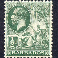 Barbados 1912-16 KG5 MCA 1/2d green mounted mint SG 171