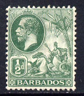 Barbados 1912-16 KG5 MCA 1/2d green mounted mint SG 171