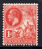 Barbados 1912-16 KG5 MCA 1d red unmounted mint SG 172