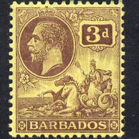 Barbados 1912-16 KG5 MCA 3d purple on yellow mounted mint SG 175