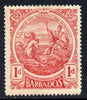 Barbados 1916-19 Large Britannia MCA 1d carmine mounted mint SG 183a