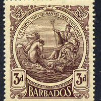 Barbados 1916-19 Large Britannia MCA 3d purple on yellow (thin paper) mounted mint SG 186