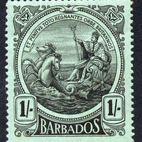 Barbados 1916-19 Large Britannia MCA 1s black on green mounted mint SG 189