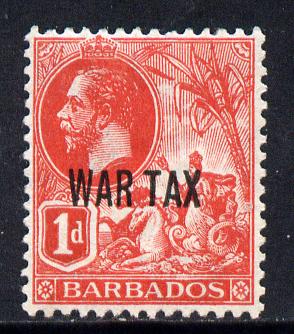 Barbados 1917-18 War Tax overprinted on KG5 1d red mounted mint SG 197/8