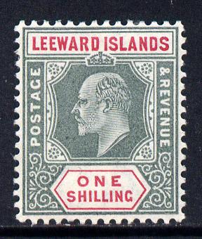 Leeward Islands 1902 KE7 Crown CA 1s green & carmine mounted mint SG 26