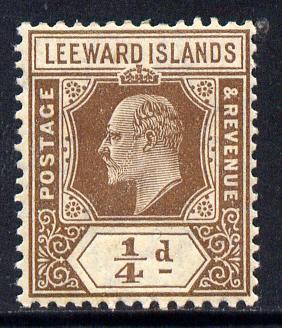 Leeward Islands 1907-11 KE7 MCA 1/4d brown mounted mint SG 36