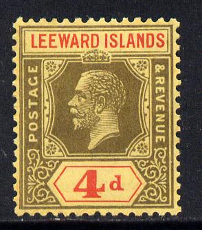 Leeward Islands 1921-32 KG5 Script CA 4d black & red on yellow Die II unmounted mint but light overall toning SG 70