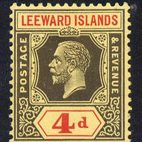 Leeward Islands 1921-32 KG5 Script CA 4d black & red on yellow Die II mounted mint SG 70