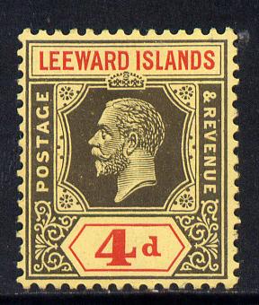 Leeward Islands 1921-32 KG5 Script CA 4d black & red on yellow Die II mounted mint SG 70