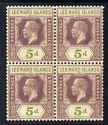 Leeward Islands 1921-32 KG5 Script CA 5d dull purple & olive-green Die II block of 4 unmounted mint but light overall toning SG 71