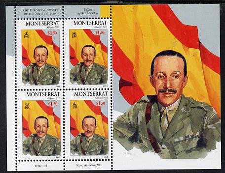 Montserrat 1998 Famous People of the 20th Century - King Alfonso of Spain perf sheetlet containing 4 vals unmounted mint as SG 1083a