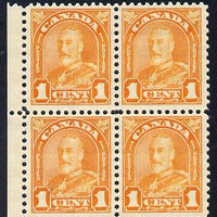 Canada 1930-31 KG5 1c orange marginal block of 4 unmounted mint SG 288