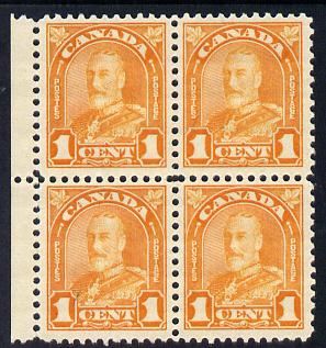 Canada 1930-31 KG5 1c orange marginal block of 4 unmounted mint SG 288