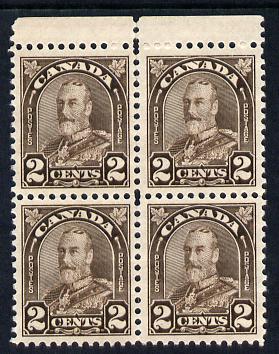 Canada 1930-31 KG5 2c brown die II marginal block of 4 unmounted mint SG 292b