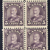 Canada 1930-31 KG5 5c violet marginal block of 4 unmounted mint SG 295