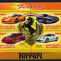 Djibouti 2013 Ferrari Cars #1 perf sheetlet containing 4 values cto used