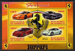 Djibouti 2013 Ferrari Cars #1 perf sheetlet containing 4 values unmounted mint